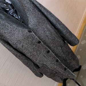 J Jill NWT fleece shawl collar long cardigan pockets black & gray sz med